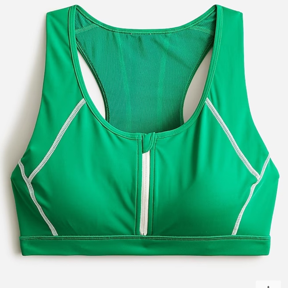 J.Crew Kelly Green SleekStretch Zip-front Sports Bra
